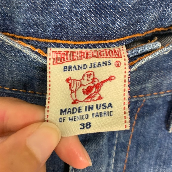 True Religion Men’s Straight Jeans Waist 38 Horse  Shoe Embroidered Pocket Flap - Picture 4 of 15